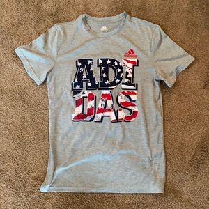 Adidas Light Gray Short Sleeve Athletic Tee - Boys Large